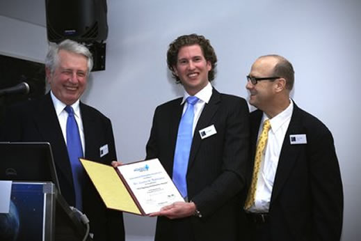 Guido Dolmans receiving the Dupuytren Award 2012 from Charlie Eaton and Wolfgang Wach